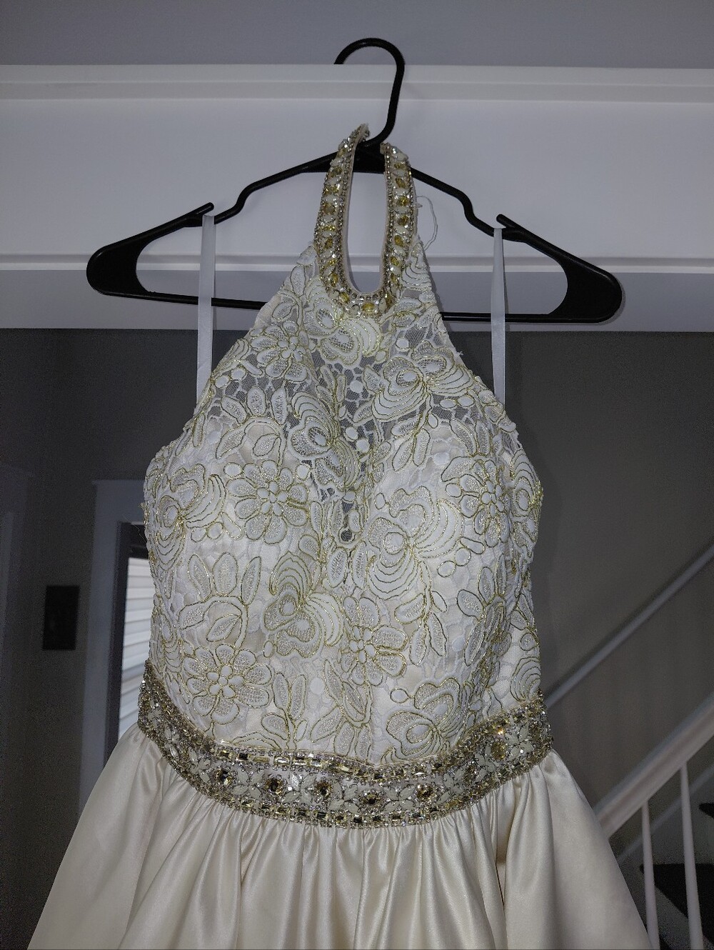 JVN by Jovani JVN42090 Dress Size 6 Light Gold Lace Rhinestone Homecoming CC - Picture 12 of 16